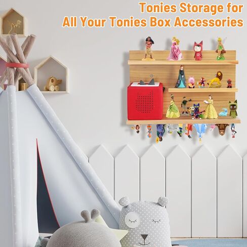 PHOENANCEE Magnetic Wall Shelf for Tonies Audio Play Character and Toniebox,Figures Floating Shelves Wooden for Tonie Storage Display,Compatible Charging Station for Children Kid's Room(3-Layered) in Saudi Arabia