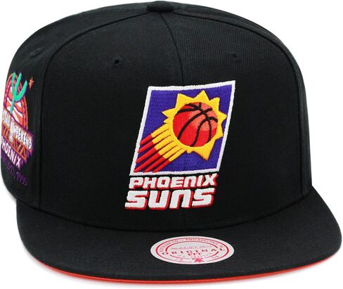 Mitchell & Ness Phoenix Suns NBA Black Pop Snapback Hat Adjustable Cap - Black/1995 All Star Weekend Side Patch in Saudi Arabia