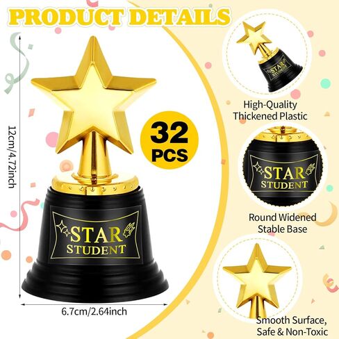 32 Pack Mini Star Trophy Awards Bulk 4.7 Inch Plastic Gold Star Award Trophies for Kids Classroom School Reward Party Favors Goodie Bags Sports Tournament Winning Prize in Saudi Arabia