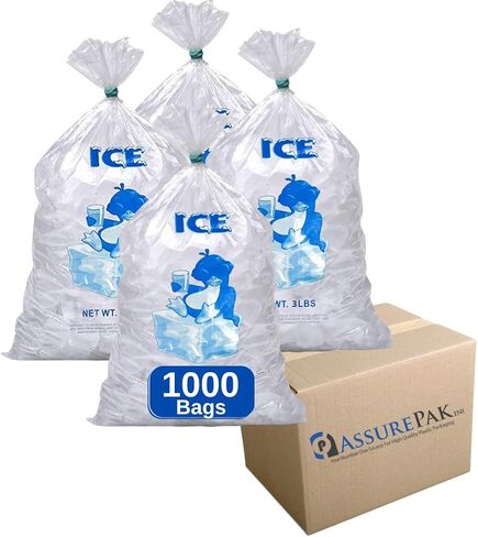 أكياس ثلج بلاستيكية شفافة سعة 3 رطل - 1000 كيس لكل علبة - مقاس 6 × 19 بوصة - سمك 1.25 مل - عبوة كبيرة مريحة لتخزين الثلج والمزيد in Kuwait