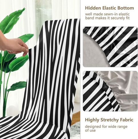 Zebra Print Chair Covers for Dining Room Set of 2, Removable Stretch Chair Seat Covers Washable Kitchen Parsons Chair Slipcover Protector for Hotel, Restaurant, Banquet, Wedding Party in Saudi Arabia