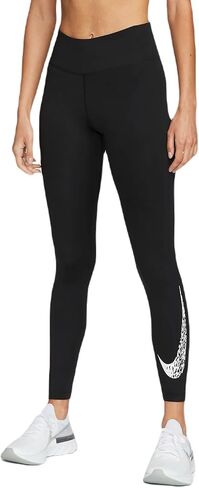 Nike Swoosh Run Women's 7/8 Mid-Rise Graphic Running Leggings, Black/White, S Regular US in Saudi Arabia