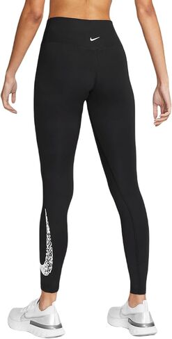 Nike Swoosh Run Women's 7/8 Mid-Rise Graphic Running Leggings, Black/White, S Regular US in Saudi Arabia
