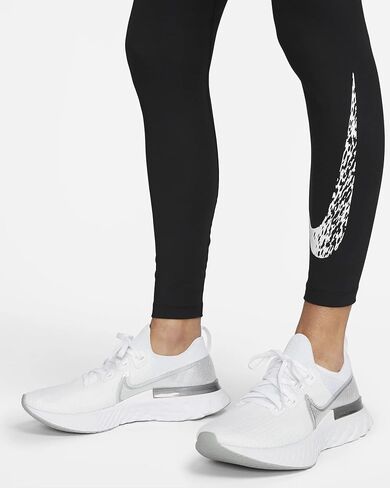 Nike Swoosh Run Women's 7/8 Mid-Rise Graphic Running Leggings, Black/White, S Regular US in Saudi Arabia