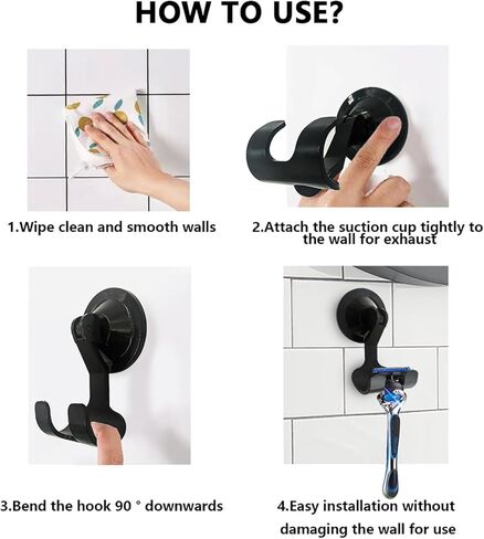 2-Pack Razor Holder with Suction Cup for Home or Hotel, Vacuum Wreath Hangers for Door or Window, Black in Kuwait