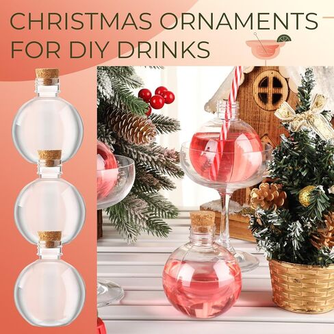 Layhit 50 Pack 8 oz Plastic Potion Bottles with Corks and Funnels Spherical Ball Shape Sand Art Bottles Christmas Cocktail Ornament for DIY Wedding Party Gift Crafts Decoration(Wood Color, 8 oz) in Saudi Arabia