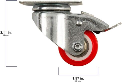 Titan 3" Polyurethane (PU) Swivel Plate Caster Wheel + Brake, 175-lb. Capacity, Red in Saudi Arabia