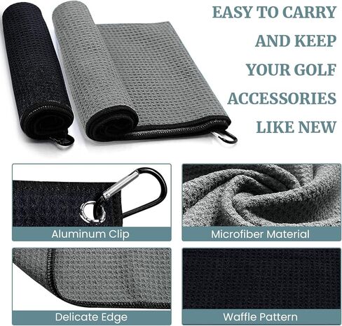 مجموعة مناشف الجولف مكونة من 4 | منظف ​​أخدود فرشاة نادي الجولف | أداة ديفت قابلة للطي مع علامة كروية مغناطيسية | مناشف الجولف بنمط الوافل، حل إصلاح النادي القذر وDivot in Kuwait