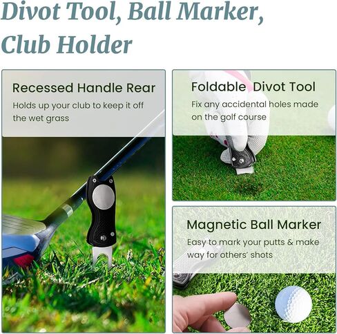 مجموعة مناشف الجولف مكونة من 4 | منظف ​​أخدود فرشاة نادي الجولف | أداة ديفت قابلة للطي مع علامة كروية مغناطيسية | مناشف الجولف بنمط الوافل، حل إصلاح النادي القذر وDivot in Kuwait