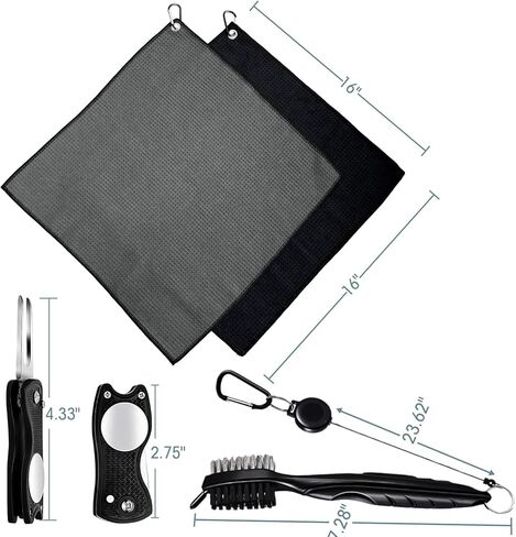 مجموعة مناشف الجولف مكونة من 4 | منظف ​​أخدود فرشاة نادي الجولف | أداة ديفت قابلة للطي مع علامة كروية مغناطيسية | مناشف الجولف بنمط الوافل، حل إصلاح النادي القذر وDivot in Kuwait