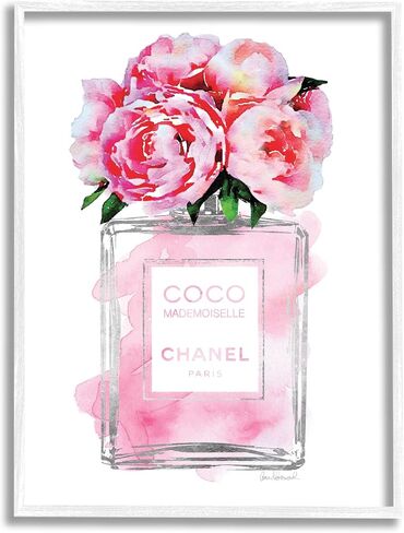 Stupell Industries Glam Perfume Bottle V2 Flower Silver Pink Peony Framed Giclee Texturized Art, Proudly Made in USA in Saudi Arabia