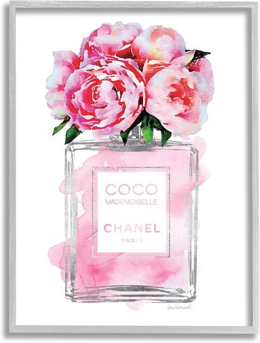 Stupell Industries Glam Perfume Bottle V2 Flower Silver Pink Peony Framed Giclee Texturized Art, Proudly Made in USA in Saudi Arabia