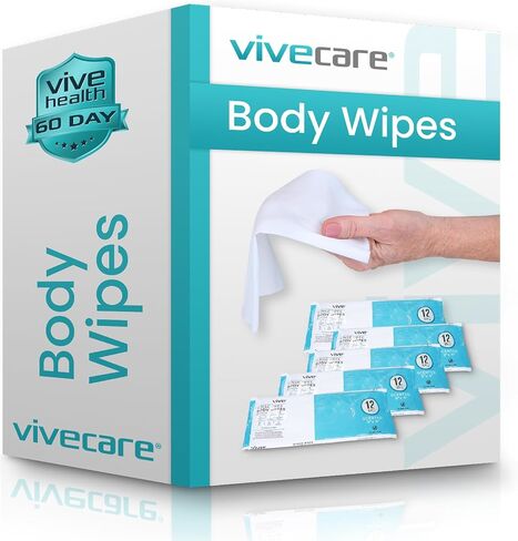 Vive Body Wipes (60 Ct) - Wet Bathing Tissue for Elderly, Bedridden, Injured Adults - Personal Cleansing Washclothes for Face, Body, Shower, Deodorant - No Rinse Disposable Wipes for Travel, Bathroom in Saudi Arabia