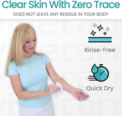 Vive Body Wipes (60 Ct) - Wet Bathing Tissue for Elderly, Bedridden, Injured Adults - Personal Cleansing Washclothes for Face, Body, Shower, Deodorant - No Rinse Disposable Wipes for Travel, Bathroom in Saudi Arabia