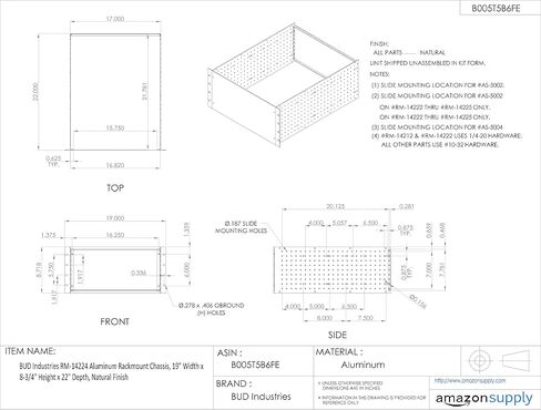 BUD Industries RM-14224 Aluminum Rackmount Chassis, Natural, 19" Width x 8-3/4" Height x 22" Depth in Saudi Arabia