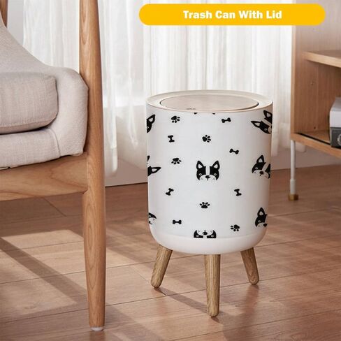 Small Trash Can with Lid Cute Shark Kids t Shirt Wood Legs Press Cover Garbage Bin Round Simple Human Waste Bin Wastebasket for Kitchen Bathroom Office, 8.67x14.3inch in Saudi Arabia