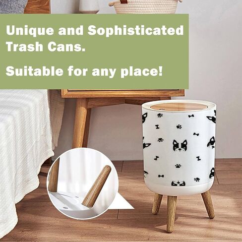 Small Trash Can with Lid Cute Shark Kids t Shirt Wood Legs Press Cover Garbage Bin Round Simple Human Waste Bin Wastebasket for Kitchen Bathroom Office, 8.67x14.3inch in Saudi Arabia