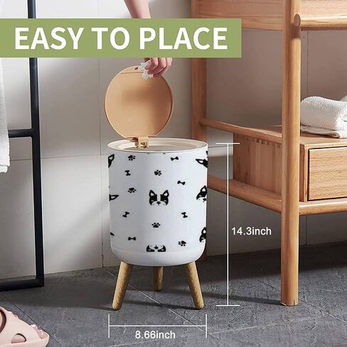Small Trash Can with Lid Cute Shark Kids t Shirt Wood Legs Press Cover Garbage Bin Round Simple Human Waste Bin Wastebasket for Kitchen Bathroom Office, 8.67x14.3inch in Saudi Arabia