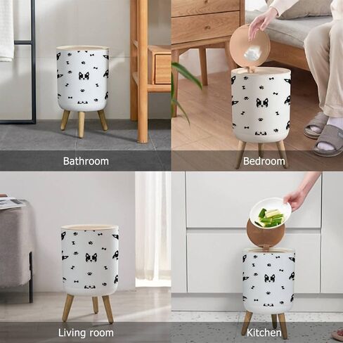 Small Trash Can with Lid Cute Shark Kids t Shirt Wood Legs Press Cover Garbage Bin Round Simple Human Waste Bin Wastebasket for Kitchen Bathroom Office, 8.67x14.3inch in Saudi Arabia