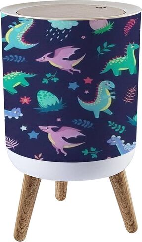 Small Trash Can with Lid Cute Shark Kids t Shirt Wood Legs Press Cover Garbage Bin Round Simple Human Waste Bin Wastebasket for Kitchen Bathroom Office, 8.67x14.3inch in Saudi Arabia