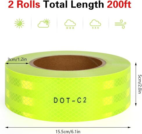 شريط عاكس للسلامة بطول 200 قدم، أشرطة تحذير عاكسة للسلامة باللون الأخضر DOT-C2 للمقطورة (2لفة* 2 بوصة × 100 قدم (200 قدم)، DOT-C2-GR) in Saudi Arabia