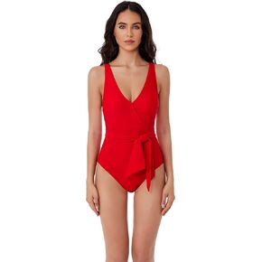 Women's Standard Megan One Piece Swimsuit, V-Neck, Wraparound Waist Tie, Bathing Suits