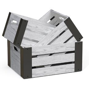 Set of 3 Wooden Crates - Rustic Home Decor, Wooden Nesting Crates, Storage Boxes, White