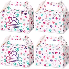 Mifoci 24 Pcs Colorful Paw Print Treat Box Puppy Party Favors Dog Paw Print Cookie Candy Boxes for Puppy Kids Birthday Dog Themed Party Supplies
