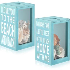 2 Pcs Seashell Holder Beach House Decor Coastal Decor Acrylic Display Treasure Chest Room Bedroom Decor for Home Coastal Beach Decor Decoration Storage (Floor Standing,7.28 x 4.25 x 4.25 Inch)