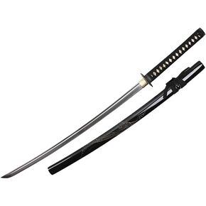 F-582-DG 1045 Dragon Engraved, Mushashi Tsuba, Real Rayskin, Sword Bag Carbon Steel Handmade Sword Scabbard, 41.25", Black