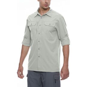 Little Donkey Andy Men's Lightweight Quick Dry Long Sleeve Outdoor Shirts UPF50+ for Hiking, Travel, Camping Light Gray Size L