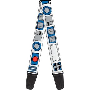 Star Wars Guitar Strap, R2D2 Bounding Parts White Black Blue Gray Red, 2 Inches Wide