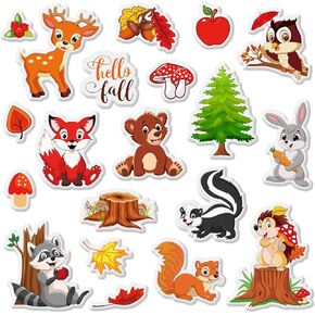 Whaline 40 Pcs Fall Thick Gel Clings Woodland Animals Window Gel Stickers Bear Deer Fox Raccoon Owl Gel Decals for Autumn Thanksgiving Harvest Home Classroom Door Window Decor