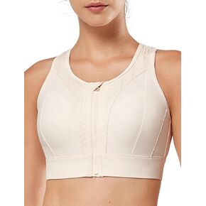 حمالة صدر رياضية للنساء من Yvette بسحاب أمامي للإغلاق، حمالة صدر رياضية عالية التأثير من الخلف للجري، مقاس كبير، كريمي أبيض، L in Kuwait