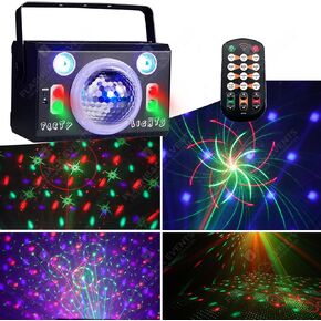 Party Lights USB Powered RGBW LED Magic Disco Ball LED Par Light 2 Red/ 2 Green Lasers Strobe Light sound-activated DJ Party Light for Gifts Bars KTV Xmas Halloween Birthday House Rave Parties