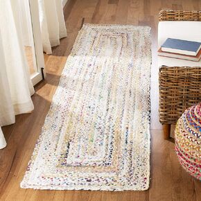 SAFAVIEH Braided Collection 2'3" x 14' Ivory/Multi BRD210B Handmade Boho Reversible Cotton Runner Rug