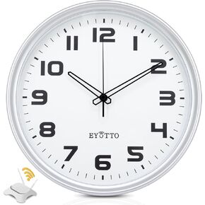 eYotto Smart Analog Silent Wall Clock, 12 Inch Automatically Sync Time Battery Operated Easy to Read Clock for Living Room Bedroom Office School Home (Classic)
