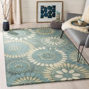 سجادة SAFAVIEH Jardin Collection - 4 × 6 بوصة، رمادي وأزرق، صوف زهري مصنوع يدويًا، مثالي للمناطق ذات حركة المرور العالية في المدخل، غرفة المعيشة، غرفة النوم (JAR455A)