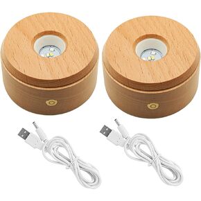 Wood LED Display Base, Rotating Display Stand Round Wooden Lighted Base 8 Lighting Modes Colored LED Lights Stand for Crystal Glass Resin Art