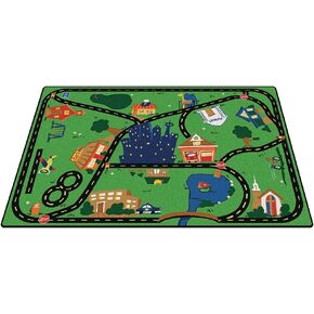 Carpets for Kids 1015 Cruisin' Around The Town Vehicle Block Play Classroom Rug 6ft x 9ft Rectangle Green