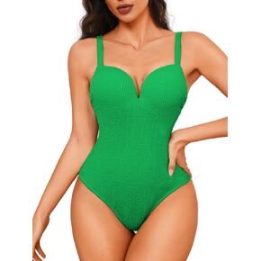 Sexy One Piece Swimsuit, Padded Molded Cup, Push Up Ribbed Swimwear