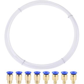 uxcell Pneumatic PTFE Air Tubing Kit Hose Air Line Tubing 4mm OD 4M White with M6 M8 Push to Connect Fittings