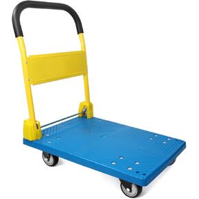 MaxWorks 50887 PP Foldable Heavy Duty Platform Truck Push Dolly 440-lbs Capacity Blue Platform with Yellow Handle - Ideal for Home Garden Office Workshop Warehouse and Moving