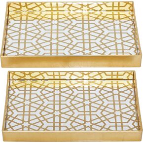 CosmoLiving by Cosmopolitan Plastic Geometric Mirrored Tray, Set of 2 14", 16"W, Gold