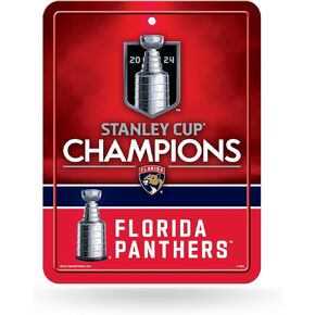 Rico Industries NHL Hockey Florida Panthers 2024 Stanley Cup Champions 8.5" x 11" Carbon Fiber Metal Parking Sign - Great for Man Cave, Bed Room, Office, Home Décor