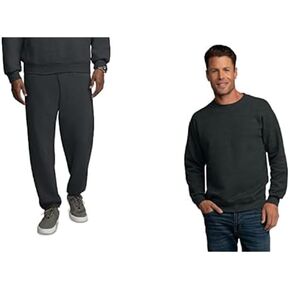Fruit of the Loom Eversoft Sweatpants and Sweatshirt bundle, Medium Black Heather