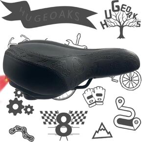 Comfortable Bicycle Seat for Men and Women, Bike Seat with Dual Shock Absorbing Ball, Thick Memory Foam and Tail Light, Suitable for Mountain Bike, Road Bike and Stationary Exercise Bike