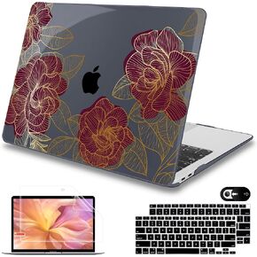 Mektron Case for MacBook Air 13 inch M1 A2337 A2179 A1932,Hard Cover 2018-2021 Air 13-inch with Touch ID, Exclusively Designed Protective Shell with Keyboard Skin+Screen Protector,Dahlia Flower C035