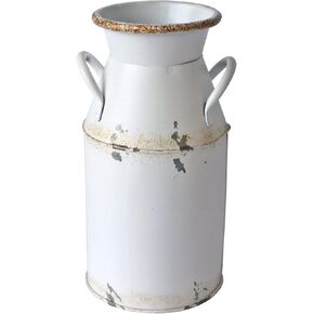 Galvanized Milk Can Antique Retro Vase Metal Planter Rustic Vintage Primitive Flower Holder Farmhouse Country Plant for Home Office Decor, 7.6"