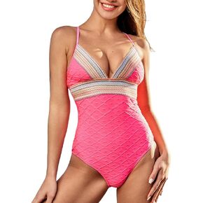 CUPSHE Women's One Piece Swimsuit Plunging V Neck Bathing Suit Crisscross Back Tie O Ring Color Block